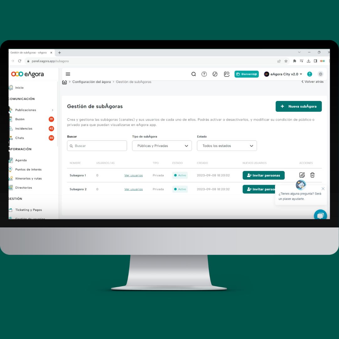 Crea y gestiona diversos canales de comunicación con las SubÁgoras